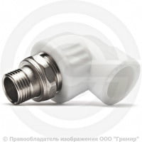 Угольник PP-R комбинированный разъемный белый НР (НАР) Дн 25-1/2" для радиатора VALFEX