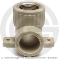 Угольник PP-R комбинированный серый ВР (ВН) Дн 20-3/4" с креплением VALFEX