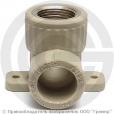 Угольник PP-R комбинированный серый ВР (ВН) Дн 20-3/4" с креплением VALFEX