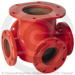 Крест с пожарной подставкой фланцевый ППКФ стальной Ду 100-65 Ру-16 КЗСД