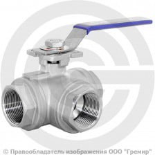 Кран нержавеющий AISI 304 (CF8) трехходовой L-тип Ду-25 (1") Ру-64 ВР (ВН) муфтовый NK-BTl25/4