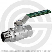 Кран латунный Ду-10 (3/8") Ру-42 ВР-НР (ВН-НАР) хром зеленая рычаг Giacomini R254WL