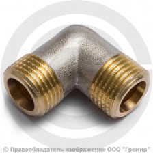 Уголок (угольник) латунный НР (НАР) Ду-15 (1/2") никель Aquasfera