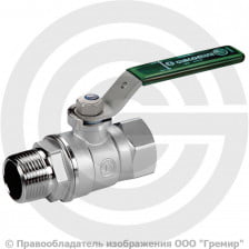 Кран латунный Ду-25 (1") Ру-35 ВР-НР (ВН-НАР) хром зеленая рычаг Giacomini R254WL