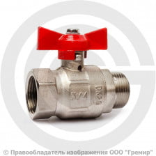 Кран латунный Ду-20 (3/4") Ру-16 ВР-НР (ВН-НАР) никель полнопроходной бабочка ГАЛЛОП Крепыш 331