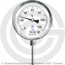 Термометр биметаллический радиальный диаметр 100мм L=100мм G1/2" (Т<120°С) ТБП-Р Завод теплотехнических приборов