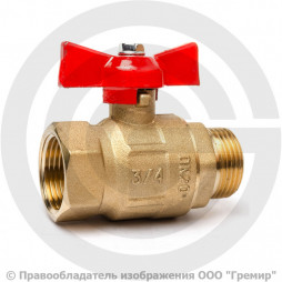 Кран латунный Ду-15 (1/2") Ру-16 ВР-НР (ВН-НАР) полнопроходной бабочка ГАЛЛОП Крепыш 331