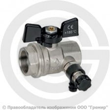 Кран латунный со сливным клапаном Ду-15 (1/2") Ру-64 ВР (ВН) никель бабочка Bugatti серия 332