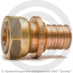 Соединитель бронзовый для PE-X труб Дн 25-3/4" под плоское уплотнение с накидной гайкой RAUTITAN RX+ Rehau
