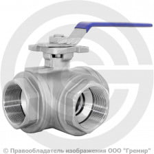 Кран нержавеющий AISI 304 (CF8) трехходовой T-тип Ду-10 (3/8") Ру-64 ВР (ВН) муфтовый NK-BTt10/4