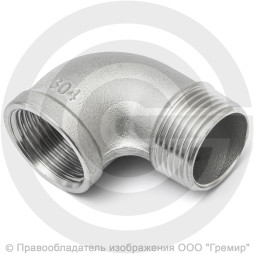 Отвод резьбовой (угольник) нержавеющий AISI 304 НР-ВР (НАР-ВН) Ду-10 (3/8")