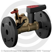 Клапан балансировочный ручной латунный фланцевый Ду-15 Ру-16 Kvs=2.49м3/ч с измерительными ниппелями с дренажём Venturi FODRV Broen