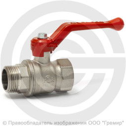 Кран латунный Ду-50 (2") Ру-25 ВР-НР (ВН-НАР) никель рычаг VALFEX 11Б27фт1М