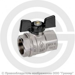 Кран латунный Ду-32 (1 1/4") Ру-20 ВР (ВН) никель бабочка Bugatti серия 912