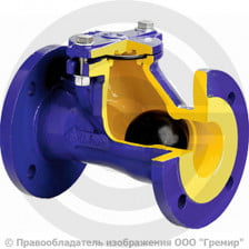 Клапан обратный шаровый чугунный фланцевый Ду-125 Ру-16 (Т<80°С) шар алюминий+NBR D-022 ABRA