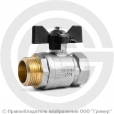Кран латунный Ду-20 (3/4") Ру-40 ВР-НР (ВН-НАР) никель бабочка LD Pride 47.20.В-Н.Б.
