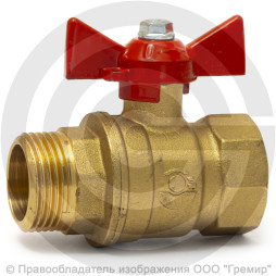 Кран латунный Ду-25 (1") Ру-40 ВР-НР (ВН-НАР) бабочка VALFEX 11Б27фт1М