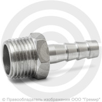 Штуцер под шланг "елочка" нержавеющий AISI 304 Ду 15-12мм (1/2"-12мм)