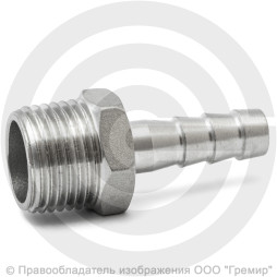 Штуцер под шланг "елочка" нержавеющий AISI 304 Ду 15-13мм (1/2"-13мм)