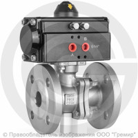 Кран нержавеющий AISI 316 (CF8M) двухсоставной фланцевый Ду-32 Ру-16 с пневмоприводом двойного действия RPA-40-D Helver BV-22F