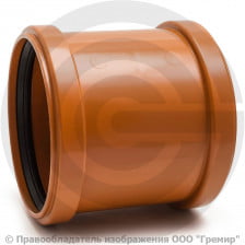 Муфта НПВХ (ПВХ) двухраструбная коричневая Дн 160 б/нап соединительная в/к Хемкор