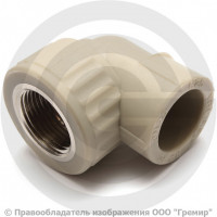 Угольник PP-R комбинированный серый ВР (ВН) Дн 25х3/4" 90гр Pro Aqua