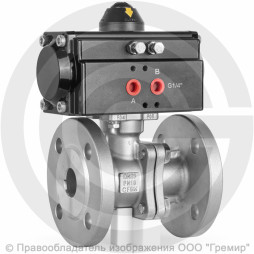 Кран нержавеющий AISI 316 (CF8M) двухсоставной фланцевый Ду-100 Ру-16 с пневмоприводом двойного действия RPA-190-D Helver BV-22F