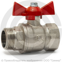 Кран латунный Ду-32 (1 1/4") Ру-40 ВР-НР (ВН-НАР) никель бабочка VALFEX 11Б27фт1М