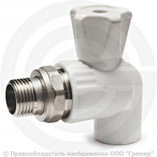 Кран PP-R Дн 20-1/2" НР (НАР) угловой для радиатора белый RTP (РосТурПласт) 10585