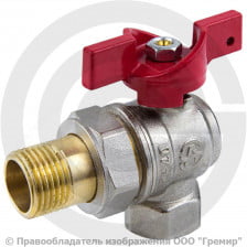 Кран латунный угловой Ду-20 (3/4") Ру-30 ВР-"Американка" никель полнопроходной бабочка Aquasfera Euro 1011