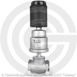 Клапан запорно-регулирующий нержавеющий Ду-40 (1 1/2") Ру-16 ВР (ВН) Kvs=26м3/ч с нержавеющим пневмоприводом 80мм и позиционером PV Helver