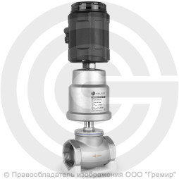 Клапан запорно-регулирующий нержавеющий Ду-65 (2 1/2") Ру-16 ВР (ВН) Kvs=70 м3/ч с нержавеющим пневмоприводом 100мм и позиционером PV Helver