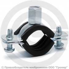 Хомут крепежный оцинкованный с резиновой прокладкой Ду-20 (Дн 26-30) (3/4") М8/М10 б/к Strongman